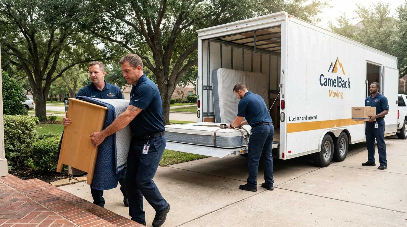 Crew loading residential truck for cross-state move from Warsaw, MO