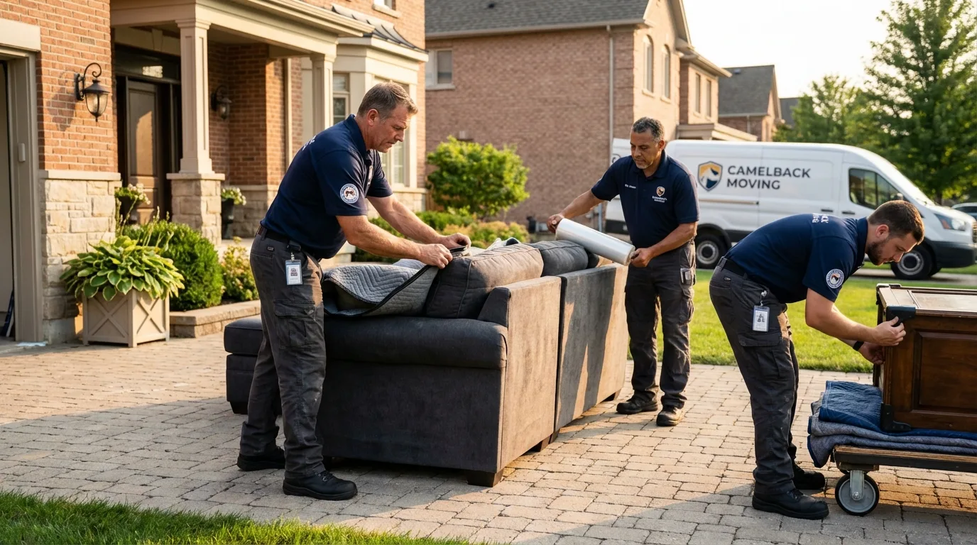 Large estate moving crew wrapping furniture in Warsaw, MO